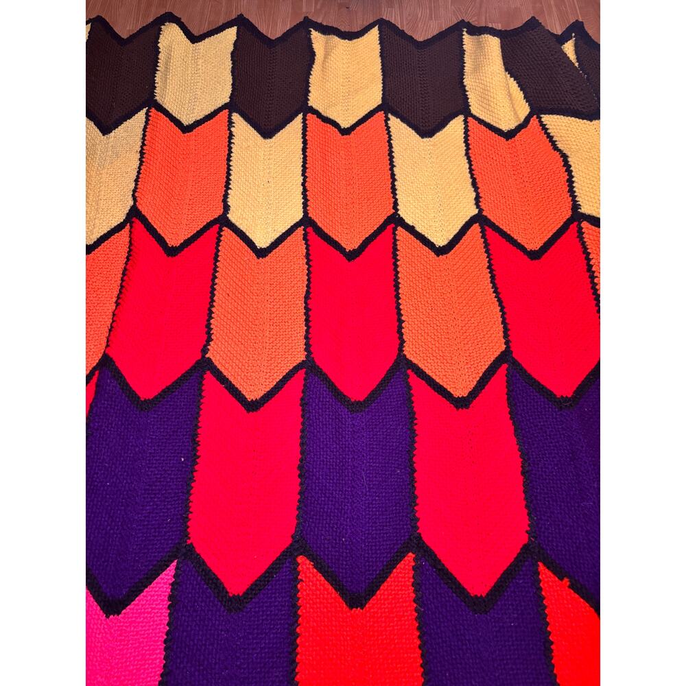 Handmade Crochet Chevron Blanket Quilt Multicolor Zig Zag Afghan Throw 68x60 - Picture 4 of 7
